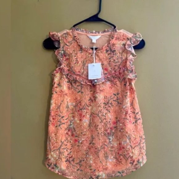 LC Lauren Conrad orange floral sleeveless blouse size Extra small - Picture 1 of 4
